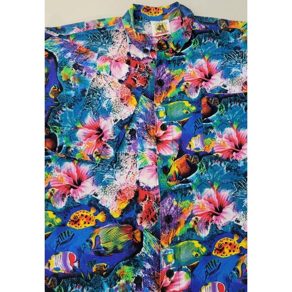 VTG Yo Wear USA Men's‎ Fish Aquarium Short Sleeve Hawaiian Button Down Shirt - Picture 1 of 11